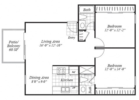 two bedroom floor plan at Turnleaf Apartments